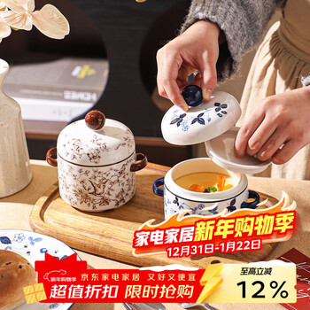 Sheli chinese-style ceramic stew pot with double lid, steamed egg bowl, water-proof stew, household bird's nest steamer pot, stew pot for one person, small crock pot for soup, queyue zhidou 400ml, steamable, roastable and microwaveable | double lid to lock in freshness