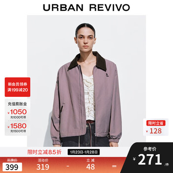 Ur2025 autumn new women's casual contrast color lapel animal embroidered jacket uyy150078 gray purple s