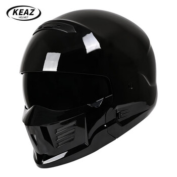Keaz motorcycle helmet retro scorpion full-face helmet 3c certified all-season men's combination helmet cruise autumn and winter helmet bright black with a-type mouth guard xl (59-60cm)