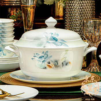 Manyuan jingdezhen underglaze color 2026 new high-value bone china tableware chinese style light luxury bowls and plates set housewarming gift qinghe yingrui 6-person configuration 38-piece set