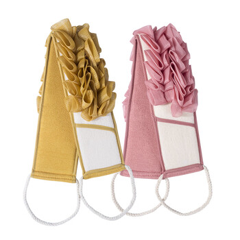 Bath towel, bathing and back rubbing artifact, back and back bath flower two-in-one bath ball for men and women, color yellow + pink - double-sided back strip