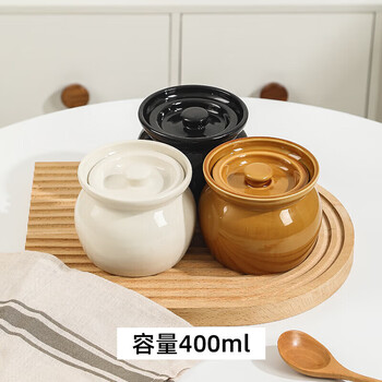 Tuojin adapted crock stew pot for water-proof stew for one person, steamed egg stew pot with lid, brown crock pot 400 ml, black and white brown (400*3 for a family of three)