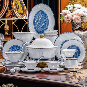 Manyuan jingdezhen 2026 new blue and white ice plum exquisite high-end high white porcelain light luxury high-end dishes housewarming tableware set blue and white ice plum exquisite exquisite 6-person configuration 28-piece set
