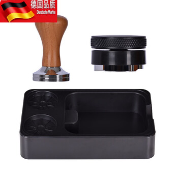 Tuojin italian coffee press hammer powder distributor storage box household slag knocker black rectangular coffee grounds box + 51mm deep wooden hammer + light three-pulp powder distributor