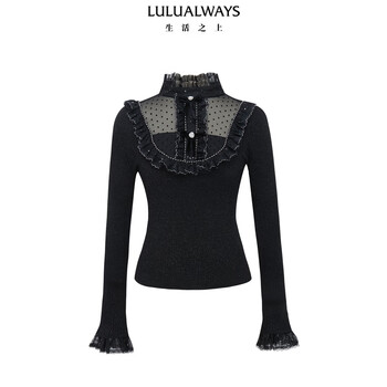 Lulualways i love lulu 24 winter new style simple versatile slim fit spliced knitted bottoming shirt women black xl