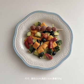 Fantasy french lace embossed western dessert nordic ins palace retro ceramic wheat dinner plate home plate blue retro palace plate