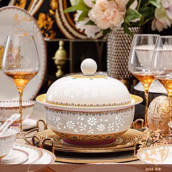 Manyuan jingdezhen high-end tableware exquisite enamel light luxury dishes set home moving to new home wedding gift ten thousand flowers eight treasures pattern exquisite 10-person configuration 58-piece set