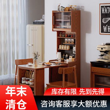 Gozeal solid wood folding dining table and sideboard integrated household corner small apartment multi-functional invisible retractable dining table floating light folding dining table (clearance price 2062)