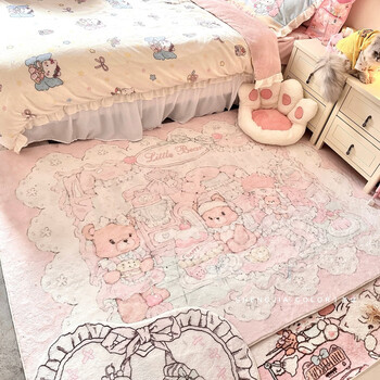 Pupan original pink cartoon cute bear girls bedroom bedside blanket imitation cashmere non-slip cream style thickened carpet sweetheart strap 40cmx120cm