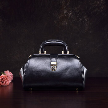 Tanbeiman genuine leather women's bag retro doctor's bag japanese handmade first layer cowhide vegetable tanned leather 2025 new handbag light luxury black