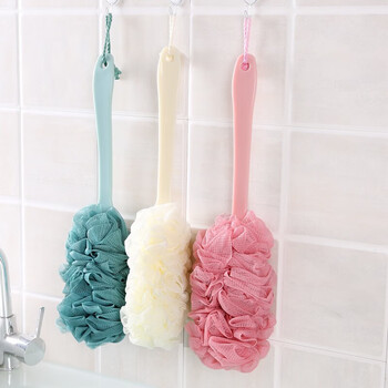 Baiyuan long handle bath flower large size bath rub back bath ball adult bath rub rub bath artifact bath towel bath brush off-white 3 pieces