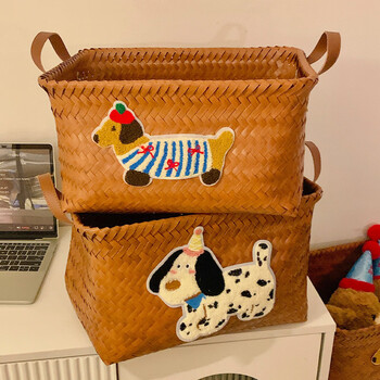 Fantasy cute dachshund rattan dirty clothes storage basket household large capacity dirty clothes basket toy snack storage box new style spotted puppy + large size