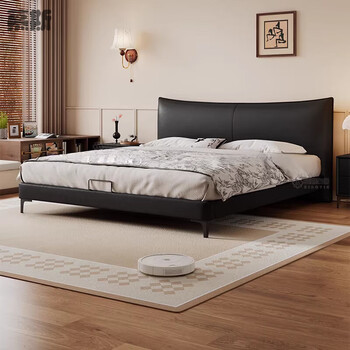 Mousse's new light luxury modern simple master bedroom double bed italian minimalist high-leg storage full-edge leather bed deluxe version single bed 1500mm*2000mm x frame structure
