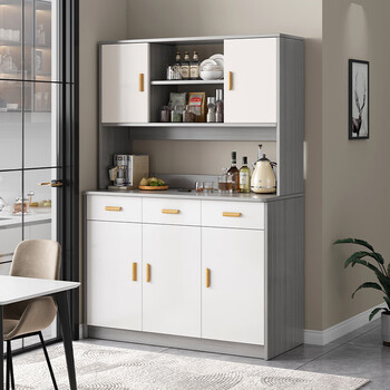 Miaopule living room sideboard wall storage rack small apartment storage cabinet kitchen multi-functional integrated cabinet wine cabinet tea cabinet guardrail style 60cm dark walnut color