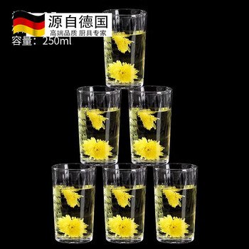 Tuojin household glass water cup set household heat-resistant cup tea cup large-capacity beer cup thickened with handle rainbow cup six pieces