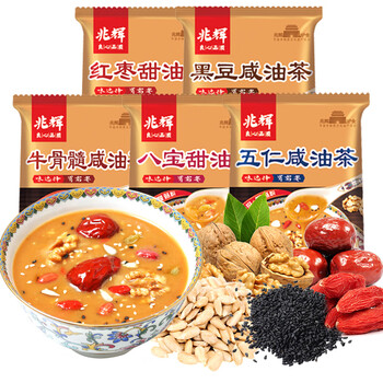 Zhaohui shanxi pingyao camellia noodles eight treasures sweet five kernels salty red dates sweet beef marrow salty nutritious breakfast meal replacement powder 40g five kernels salty zhaohui camellia oil 10 packs