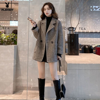 Playboy (playboy) blazer women's 2026 spring new korean style british style woolen loose slim casual small suit top official flagship brown color no cotton s recommended within 100 pounds