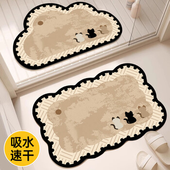 Aima diatom mud new bathroom floor mat kitchen toilet toilet bathroom door household foot mat water absorbent anti-slip special three cats + lace 50x80cm double-sided anti-slip firmly sticks to the floor