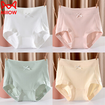 Miiow underwear for women, pure cotton, high waist, comfortable, breathable, butt-covering, girls' large size triangle shorts, white + pink + green + yellow 4 pieces m