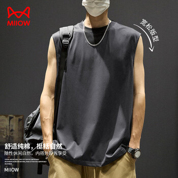 Catman 100% cotton vest men's pure cotton loose sleeveless top men's spring and summer solid color bottoming sports fitness vest