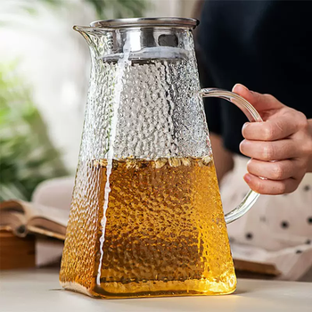 Yusenyi square hammered cold kettle thickened high borosilicate glass cold kettle large capacity juice jug water cup high temperature resistance 1200ml square hammered kettle 4 pieces 1200ml