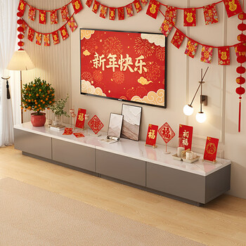 Banyu yaju tv cabinet floor-standing 2024 living room home small apartment wall storage cabinet integrated new coffee table tv cabinet combination hot selling 2m gray + white marble pattern assembly (self-installation)