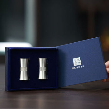 Cat cup silver white cup chinese style household high-end business gift box retirement gift box tin set can be engraved and customized silver pure tin - pack of two