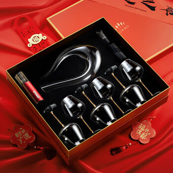 Ywzr red wine glass light luxury home all-in-one stand set crystal goblet grape decanter red gift box max version transparent 450 cups 6 pieces + bottle opener + vacuum stopper + wine pouring