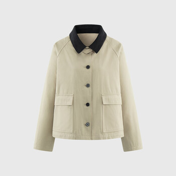 5+(fiveplus)five plus lapel spliced large pocket jacket women's casual loose workwear top spring new khaki gray m (within 120 catties)