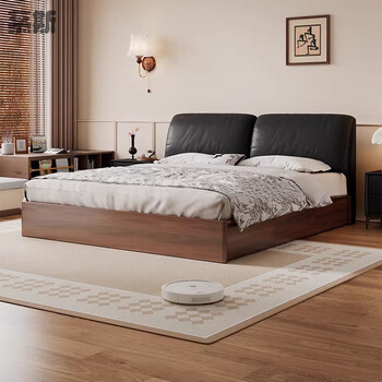 Mousse french retro storage elephant ear bed master bedroom leather bed italian light luxury black medieval style double solid wood bed 16 rows of encrypted lattice frame leather bed 1500mm*2000mm x frame structure