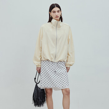 Bluewedian2026 spring new fashion quiet luxury loose silhouette contrast striped casual jacket top for women beige s 160/80a