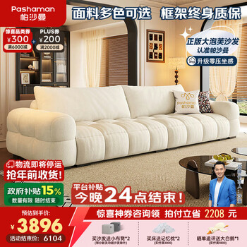 Pashaman government subsidy 2025 new puff living room cream chenille fabric sofa flagship 2.72 meters 2171zf