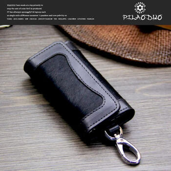 Xefarder new cowhide and horse hair key bag leopard print women's car key bag cowhide keychain black