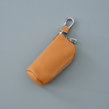 Lunia new product cylindrical genuine leather key bag soft first layer cowhide car key bag large capacity zipper security door yellow