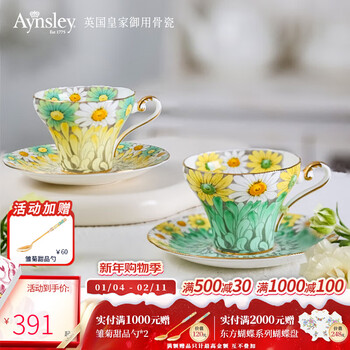 Aynsley daisy series coffee cup and saucer set gift box british afternoon tea pair of cups and saucers high-look exquisite gift box yellow + green 2 cups and 2 saucers exquisite gift box daisy series