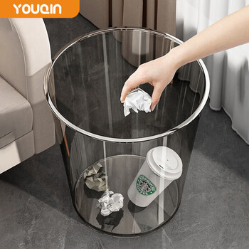 Youqin transparent trash can home light luxury bedroom bathroom simple office living room kitchen toilet large capacity paper basket smoke gray 16l highly transparent pet thickened