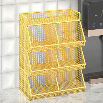 Cat desktop storage box high-looking tea bag coffee storage rack bar multi-layer storage cabinet storage white three layers six compartments