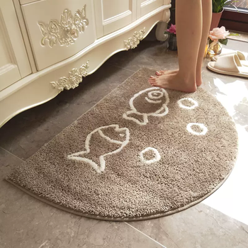 Yusenyi coffee color semicircular floor mat modern fashionable bathroom absorbent foot mat living room entrance door mat machine washable camel fish semicircular 60x90cm