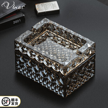 Velos high-end crystal glass ashtray with lid ashtray office anti-fly ash double-layer ashtray creative home ashtray two-in-one crystal ashtray ash style