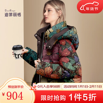 Di feilige retro exquisite printed popular down jacket women 2025 winter new lightweight slim short jacket picture color s