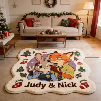 Yusenyi zootopia floor mat cartoon cute non-slip bedroom carpet imitation cashmere bedside bedside plush bay window mat autumn christmas nick judy 80 pieces