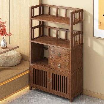 Fantasy bogu rack storage rack tea cabinet rack multi-functional entrance tea table duobao pavilion bookshelf solid wood multi-layer chinese storage cabinet rosewood color solid wood door four layers 63 long left double drawer double door model upgrade
