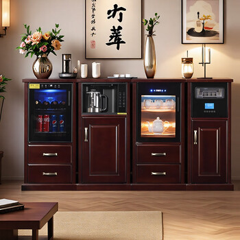 Zetian office tea bar machine with refrigerator refrigeration and fresh-keeping combination cabinet 2025 new home living room tea cabinet sideboard red walnut color cooling and heating type four-door combination-with refrigerator upgrade