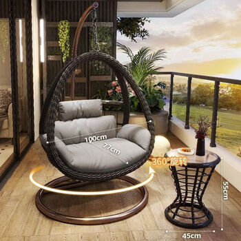 Fantasy outdoor hanging basket home swing bird's nest hanging chair rattan chair single and double rocking chair indoor hammock balcony lazy sofa high-end black single rotating + coffee table free nine-piece set