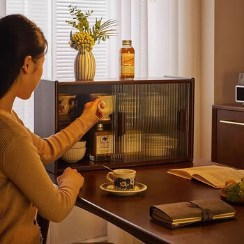 Fantasy shelf sideboard coffee tea set storage cabinet living room dining table kitchen cupboard storage cabinet siberian pine wood color 55cm classic + source factory goods damage