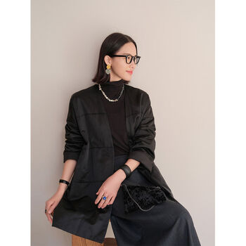 Ma lin's new winter clothing, mulberry silk cotton blended casual and fashionable slim and thin draped light cotton jacket, plain black l