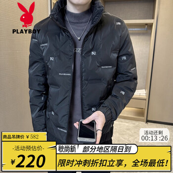 Playboy down jacket men's short winter stand collar youth versatile lightweight thickened men's winter jacket black l
