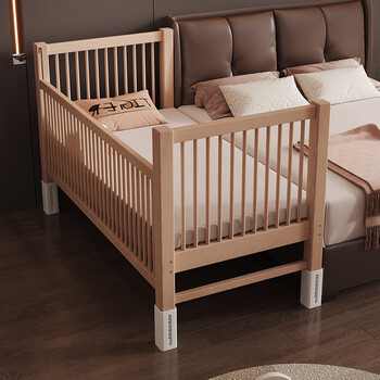 Yusenyi children's spliced bed beech widened bedside crib solid wood high guardrails adjustable lift baby baby spliced large bed side lift three-sided guardrails + class a pure cotton bedside 150x70cm assembled