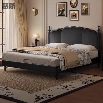 Mousse new french retro solid wood leather bed american black atmosphere ancient style storage princess soft bag master bedroom queen bed 15 minutes silent row frame leather solid wood bed 1500mm*2000mm