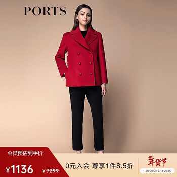 Ports women's autumn and winter new workplace long-sleeved short coat woolen jacket dark red 6